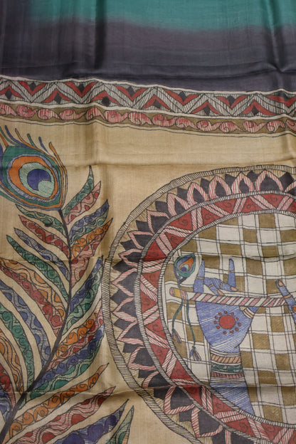 Pure Tussar Saree - Blue Madhubani