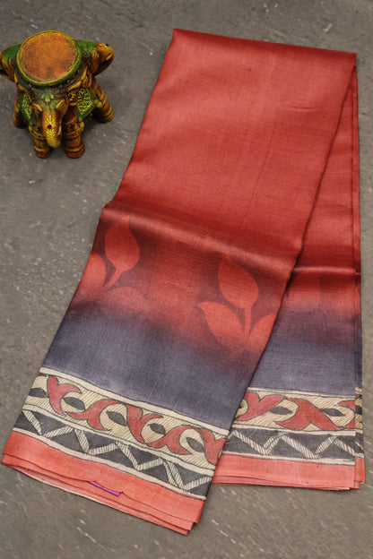 Pure Tussar Saree - Maroon Madhubani