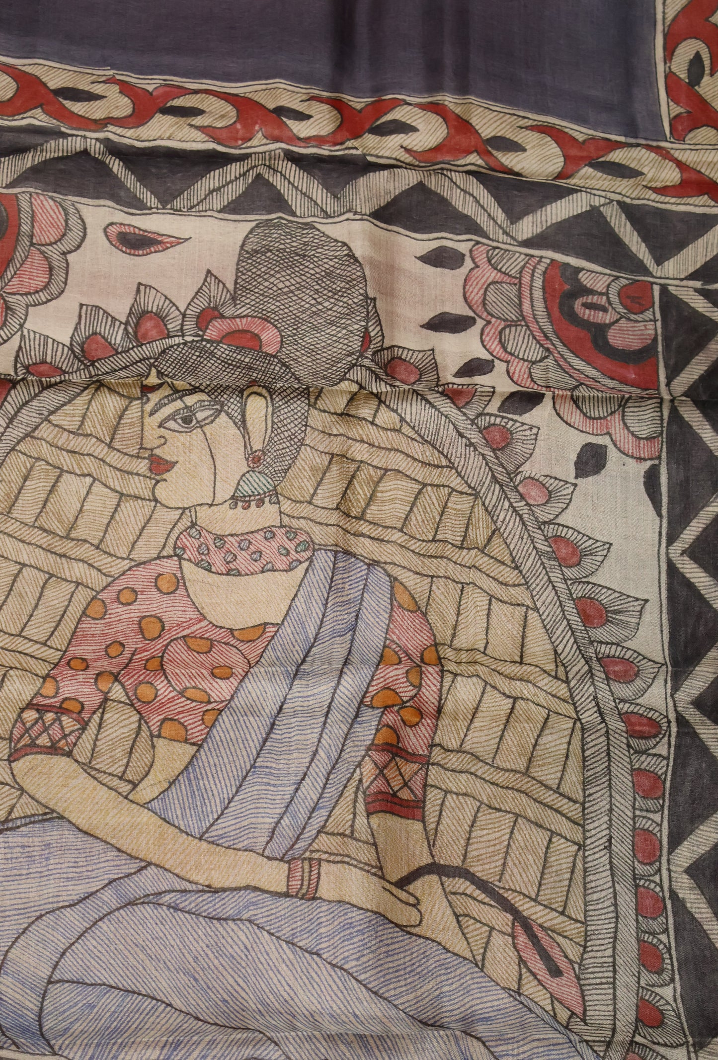 Pure Tussar Saree - Maroon Madhubani