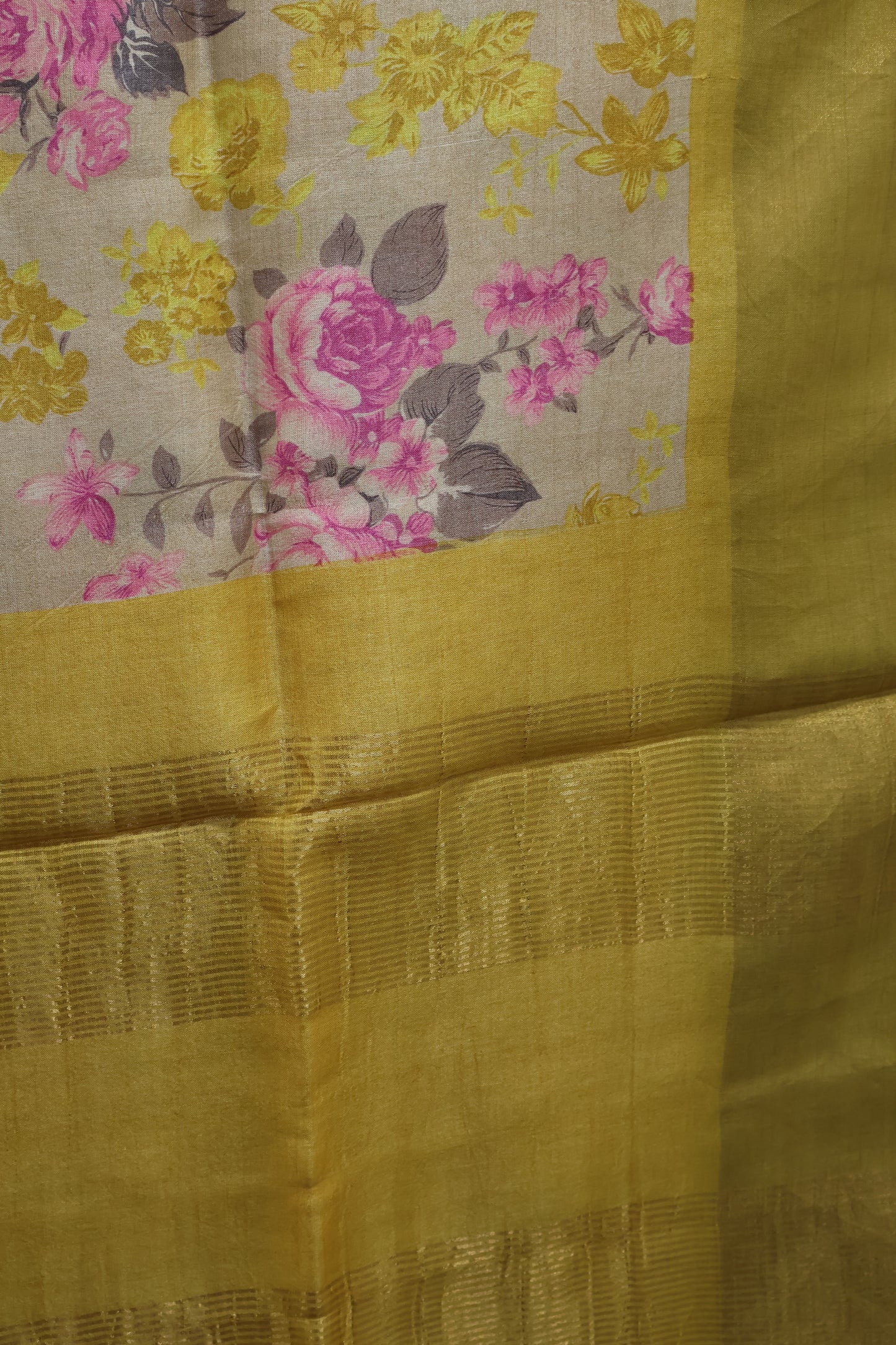 Pure Tussar Saree - Yellow Floral