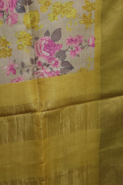 Pure Tussar Saree - Yellow Floral