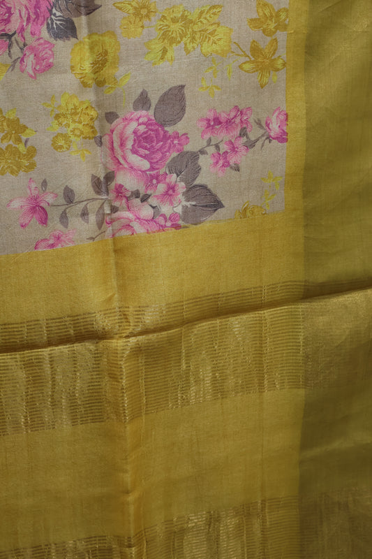 Pure Tussar Saree - Yellow Floral