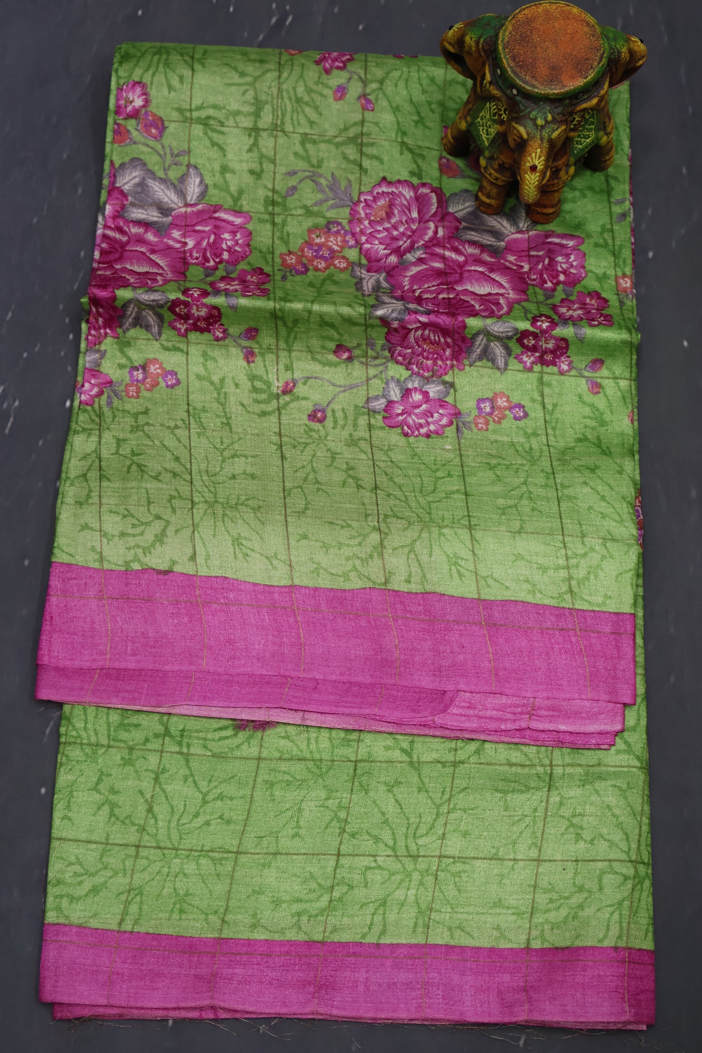 Pure Tussar Saree - Green Floral