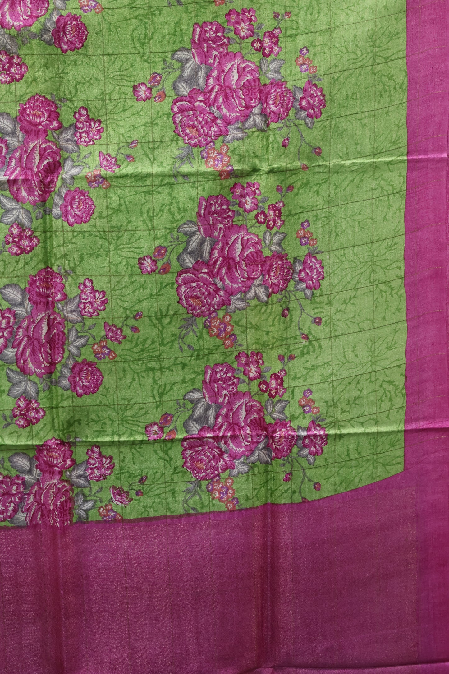 Pure Tussar Saree - Green Floral