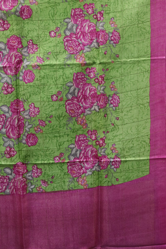 Pure Tussar Saree - Green Floral