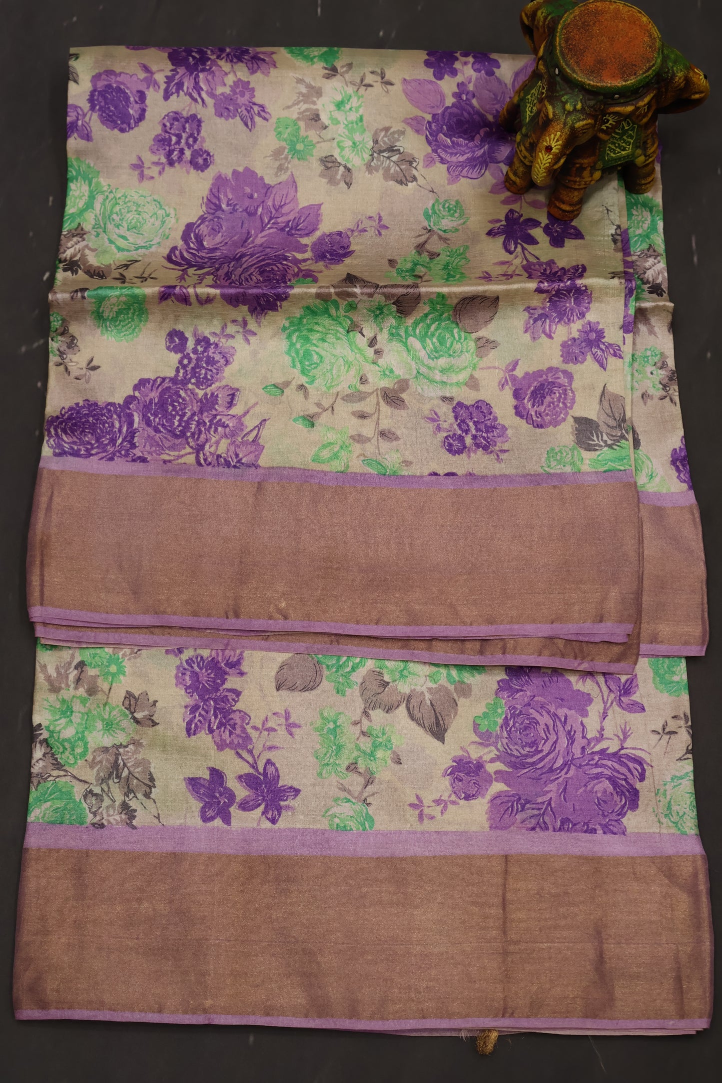 Pure Tussar Saree - Sandal Floral