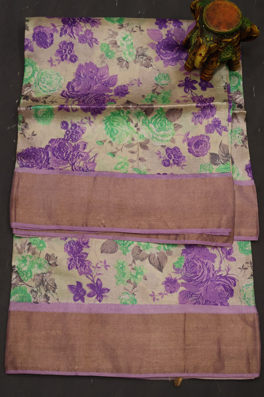 Pure Tussar Saree - Sandal Floral