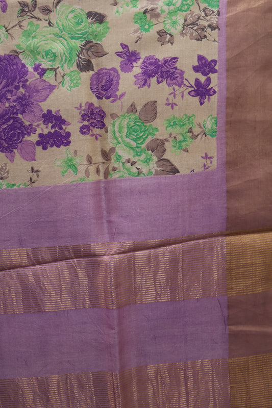 Pure Tussar Saree - Sandal Floral