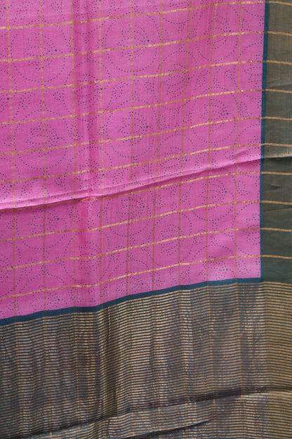Pure Tussar Saree - Purple Checks