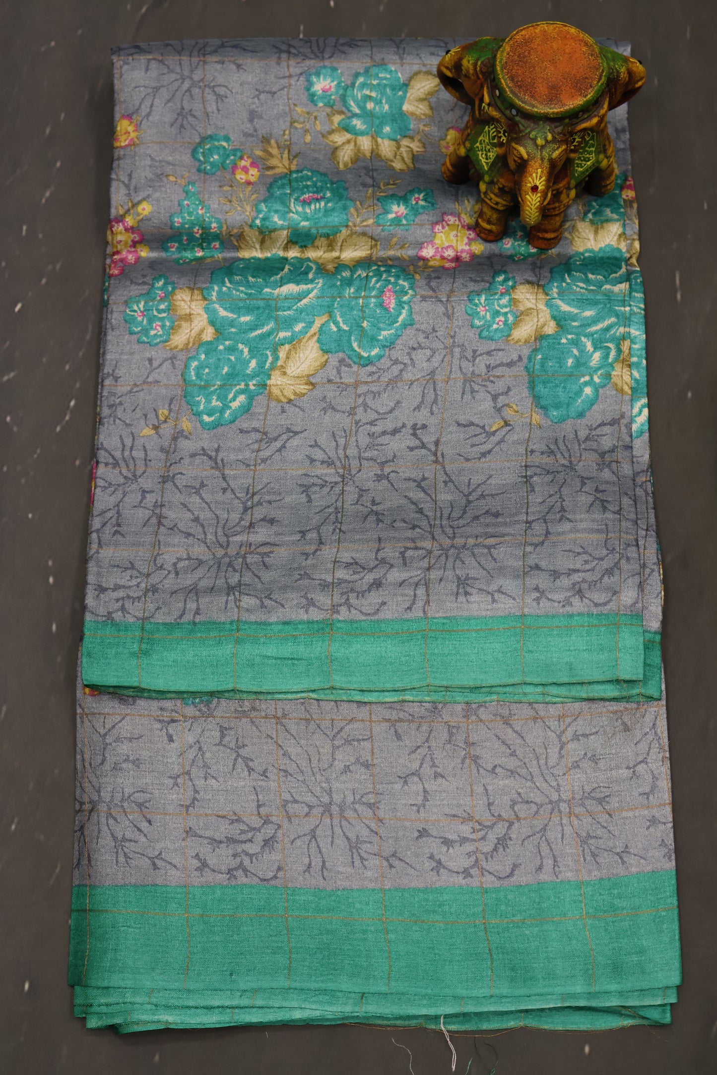 Pure Tussar Saree - Greyish Blue
