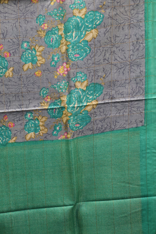 Pure Tussar Saree - Greyish Blue