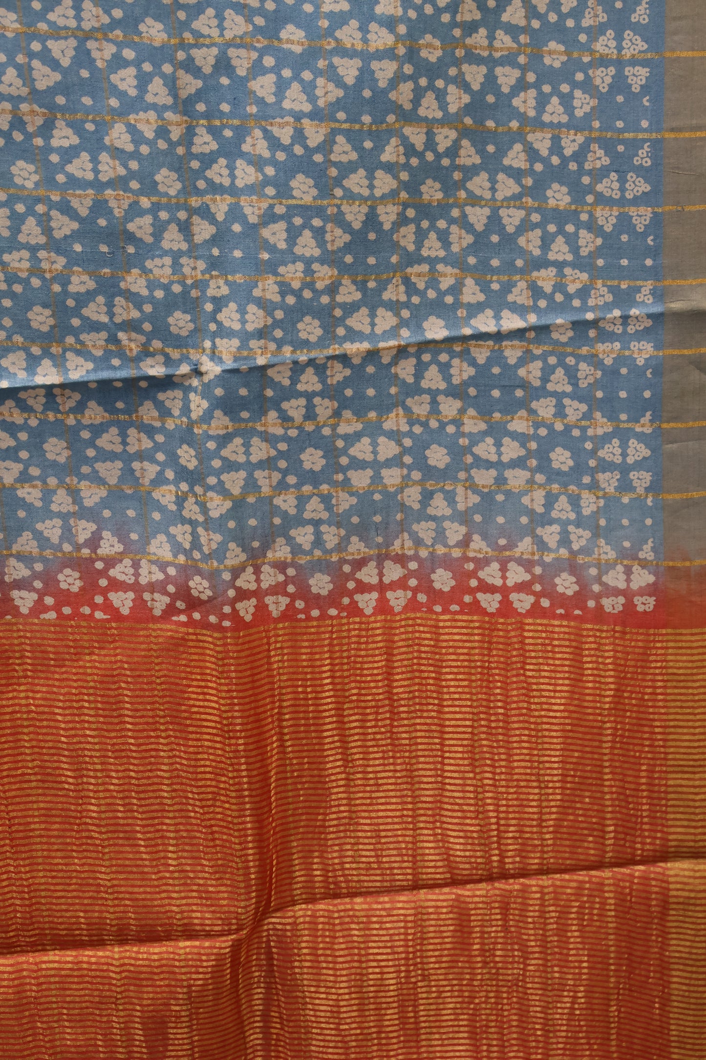 Pure Tussar Saree - Light Blue Checks