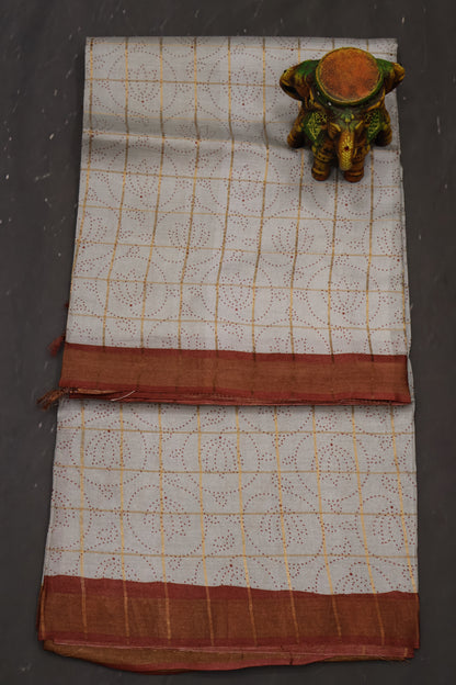 Pure Tussar Saree - Greyish Sky Blue