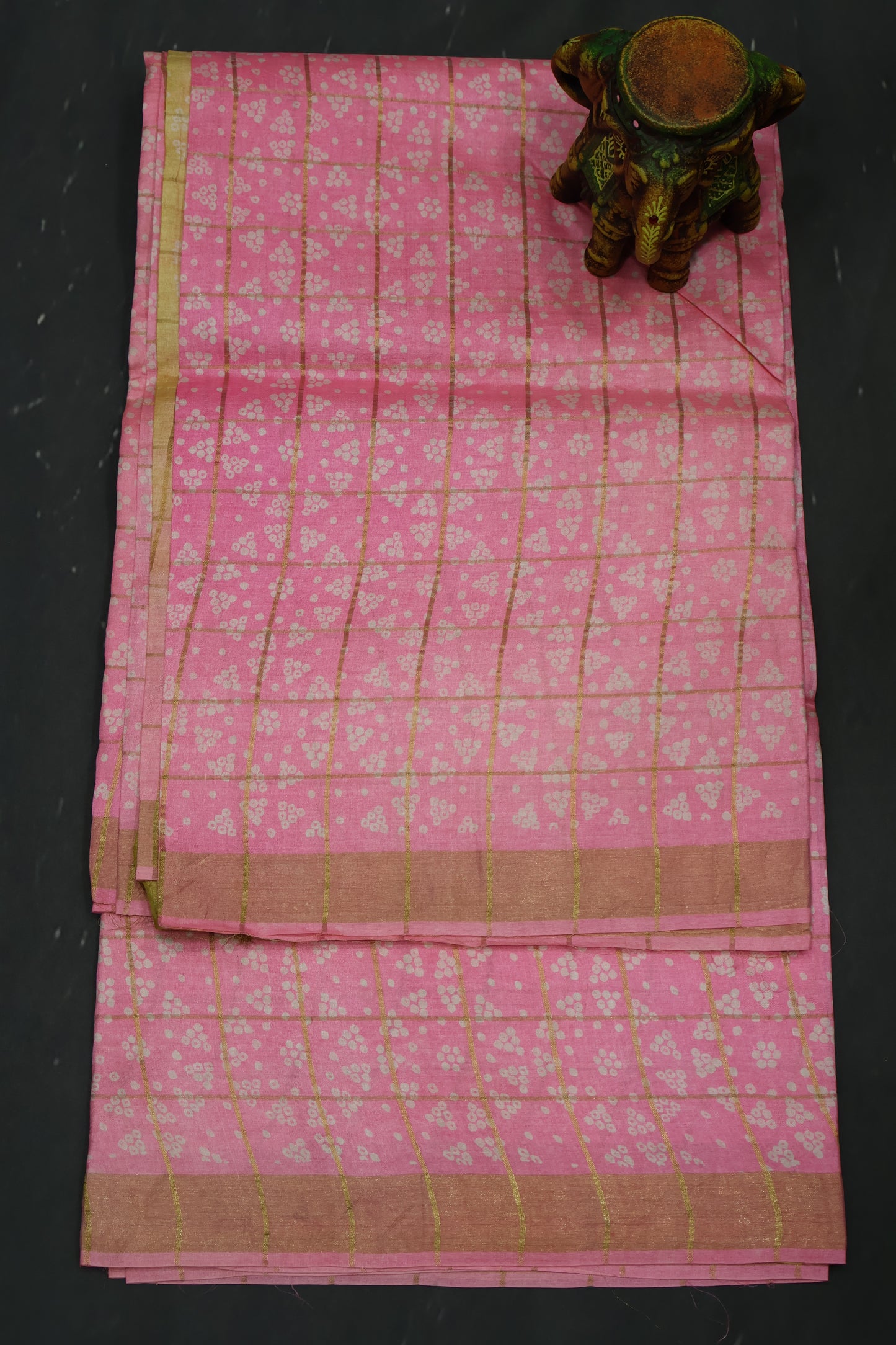 Pure Tussar Saree - Light Pink Checks
