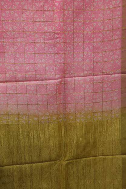 Pure Tussar Saree - Light Pink Checks