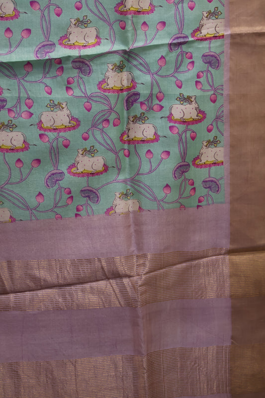 Pure Tussar Saree - Light Green Pichwai
