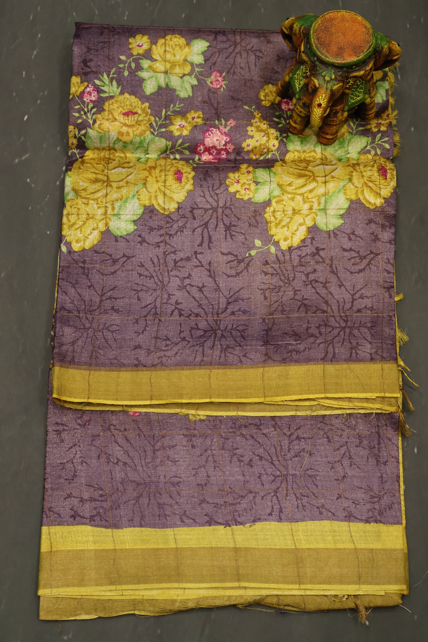 Pure Tussar Saree - Violet Floral Body