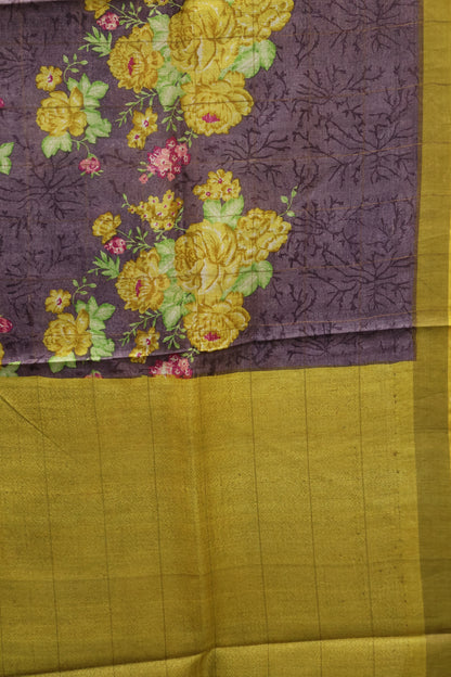 Pure Tussar Saree - Violet Floral Body