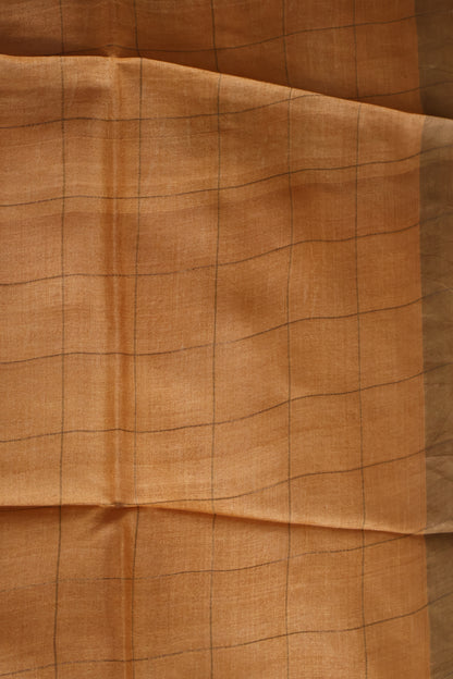 Pure Tussar Saree - Light Brown Floral Body