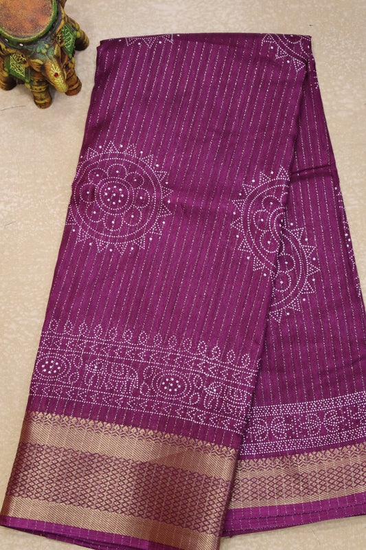 Dola Silk Saree Kolam Print - Purple