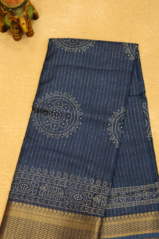 Dola Silk Saree Kolam Print - Peacock Blue