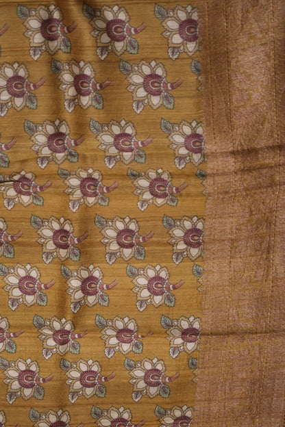 Pure Tussar Saree - Yellow Ikkat Body