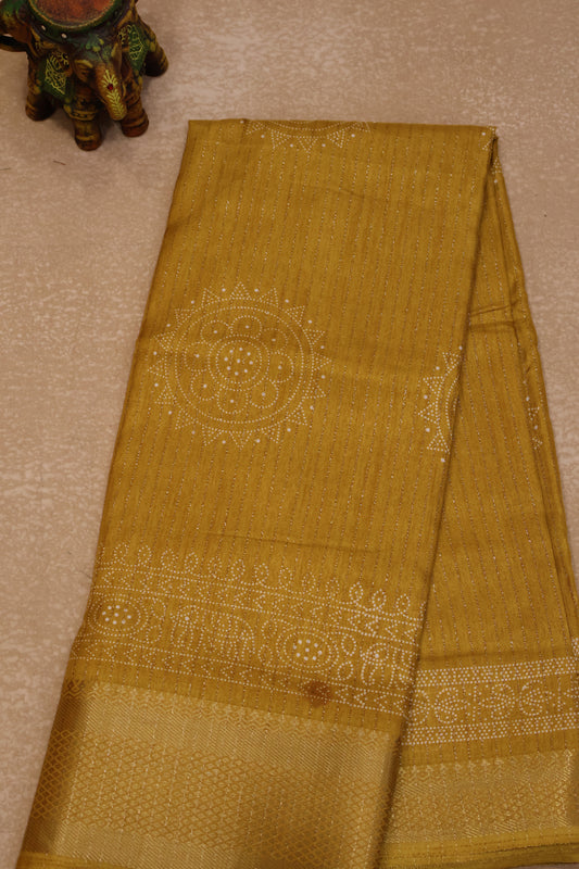 Dola Silk Saree Kolam Print - Mustard