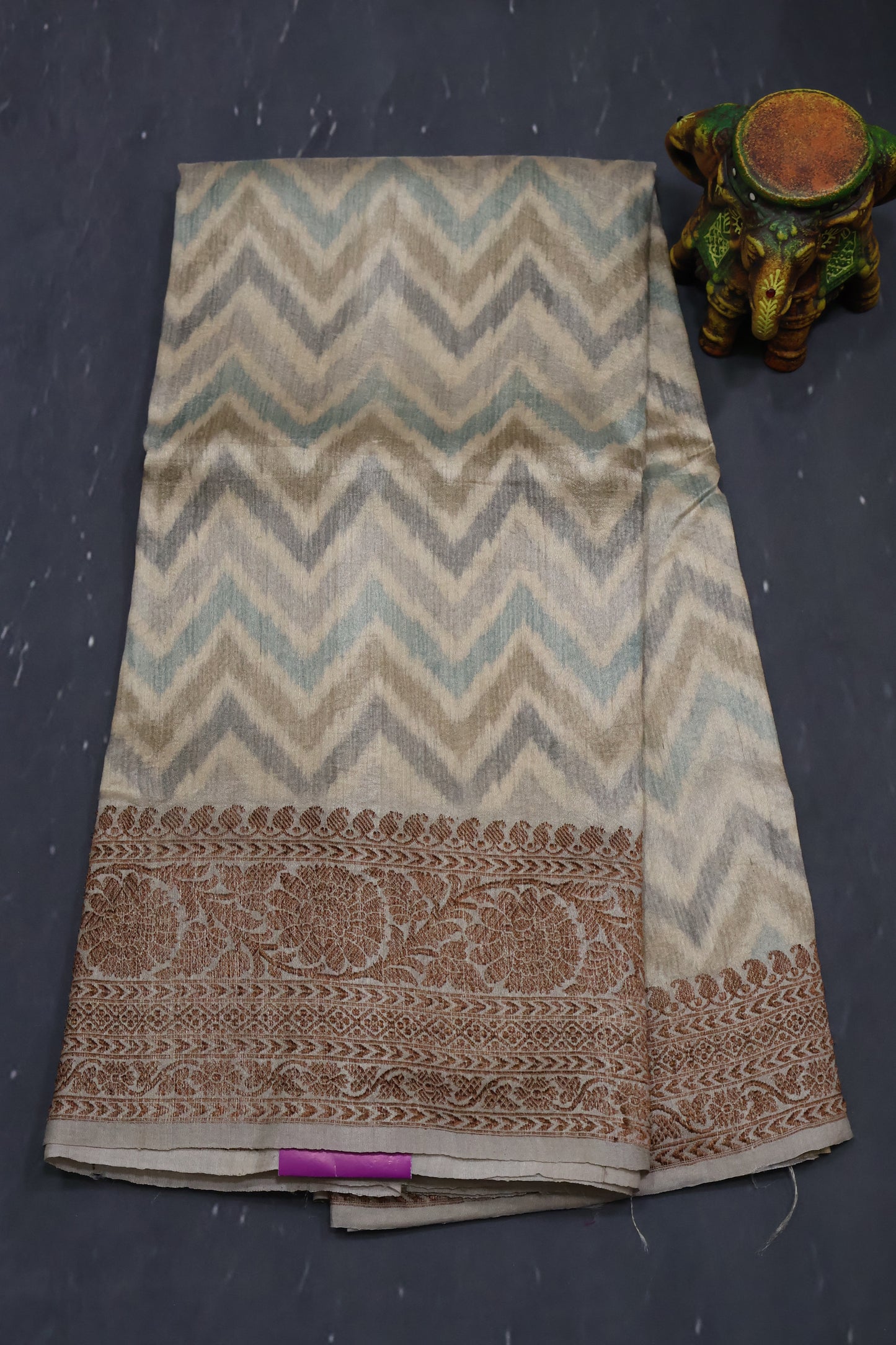 Pure Tussar Saree - Beige Ikkat Body