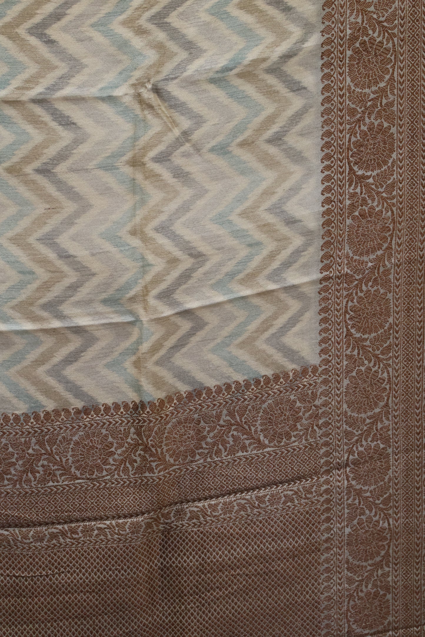 Pure Tussar Saree - Beige Ikkat Body