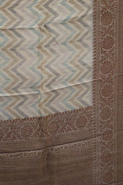Pure Tussar Saree - Beige Ikkat Body
