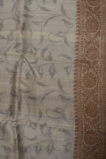 Pure Tussar Saree - Beige Ikkat Body