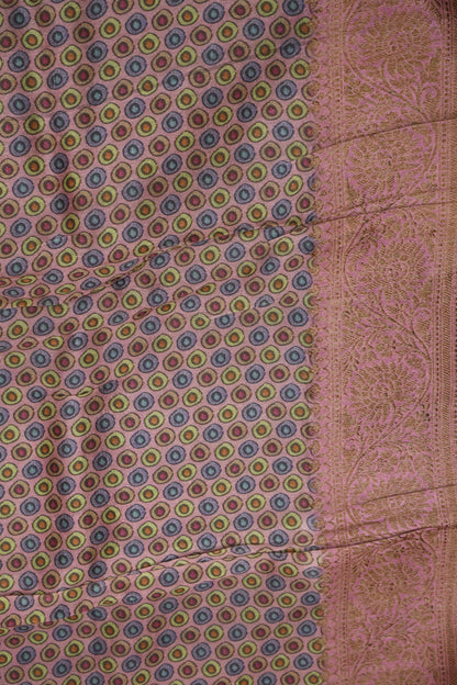 Pure Tussar Saree - Onion Pink Floral Body