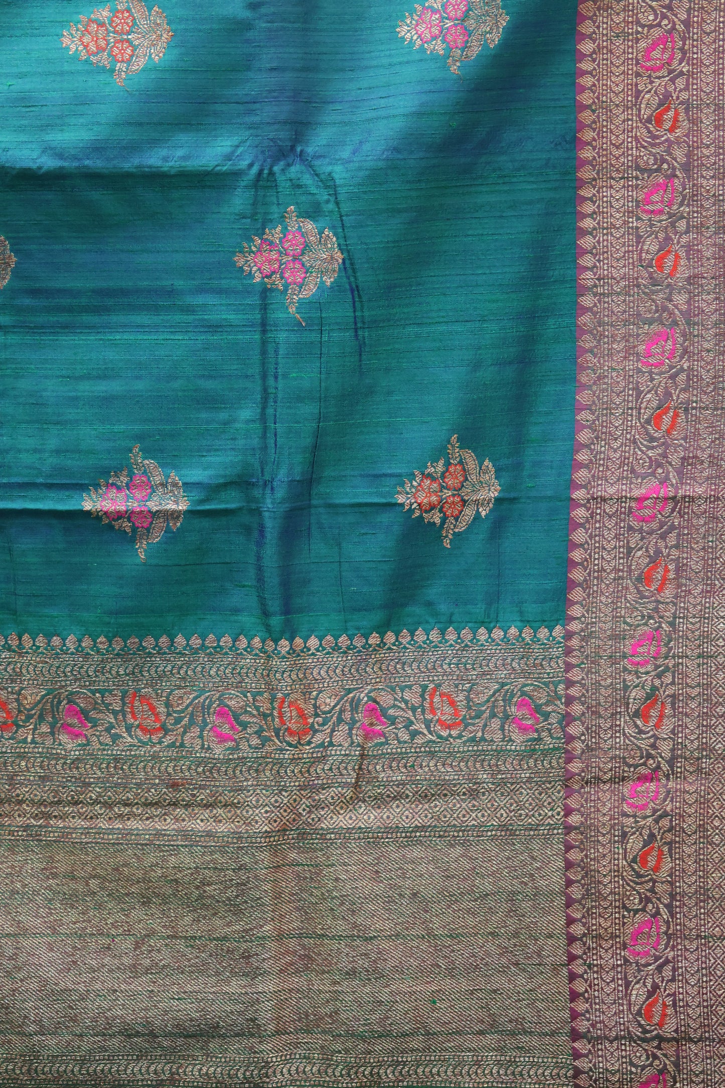 Semi Raw Silk Saree - Peacock Green