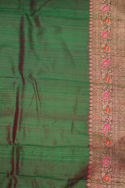 Semi Raw Silk Saree - Peacock Green