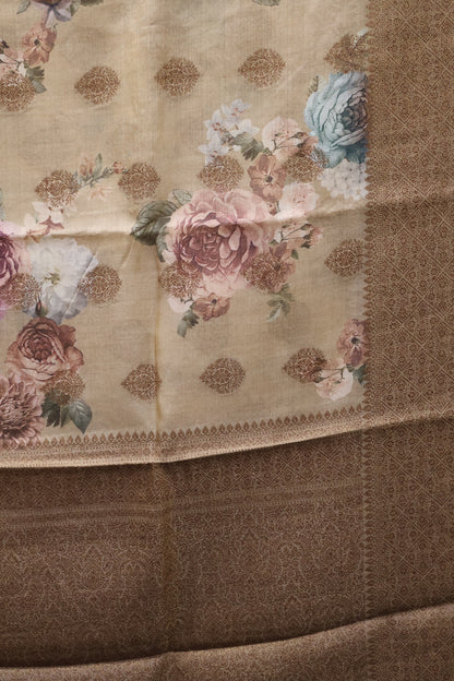 Pure Tussar Saree - Sandal Floral Body