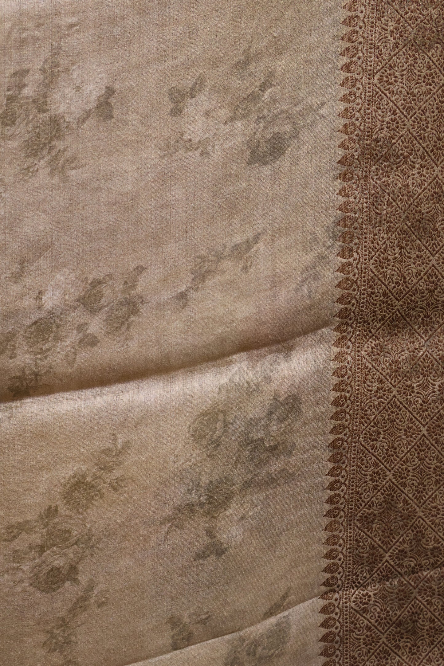 Pure Tussar Saree - Sandal Floral Body