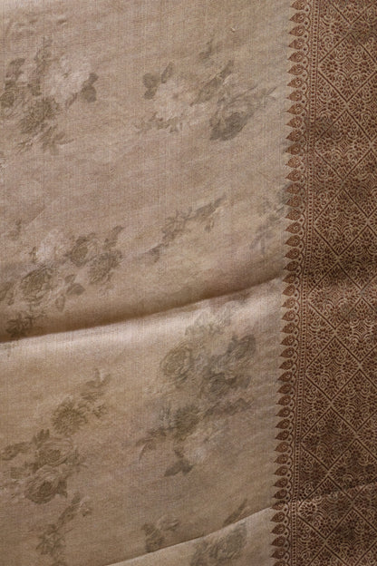Pure Tussar Saree - Sandal Floral Body