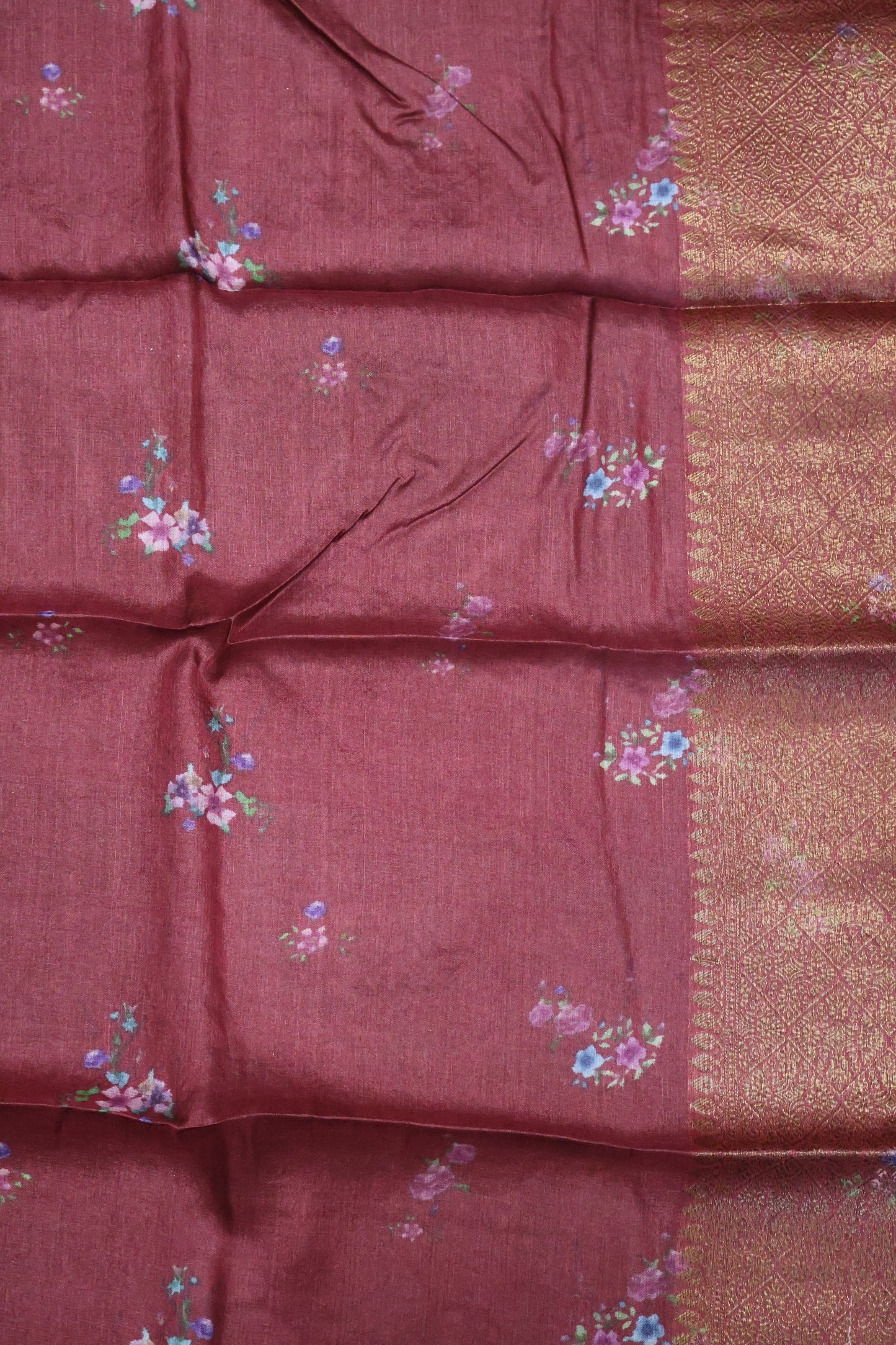 Pure Tussar Saree - Maroon Floral Body