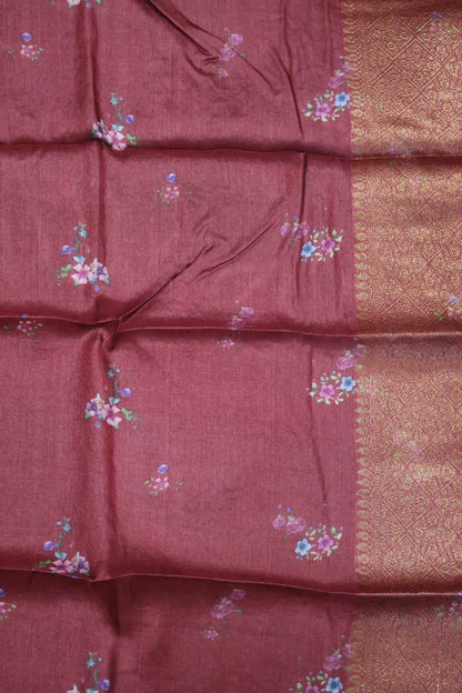 Pure Tussar Saree - Maroon Floral Body
