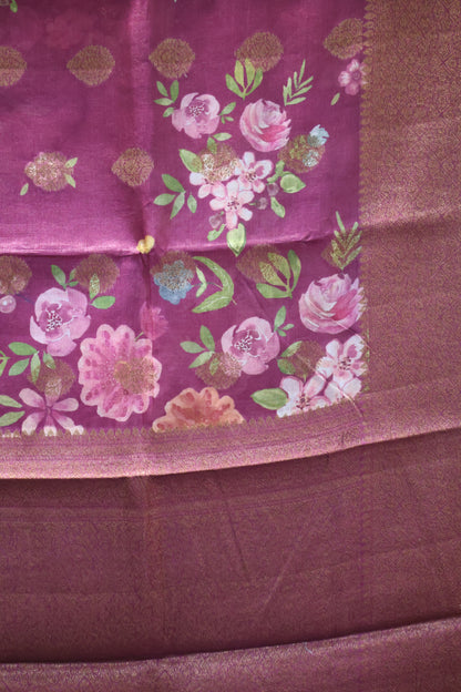 Pure Tussar Saree - Wine Floral Body