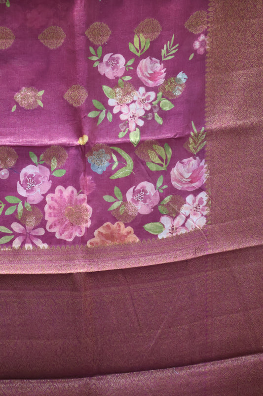 Pure Tussar Saree - Wine Floral Body