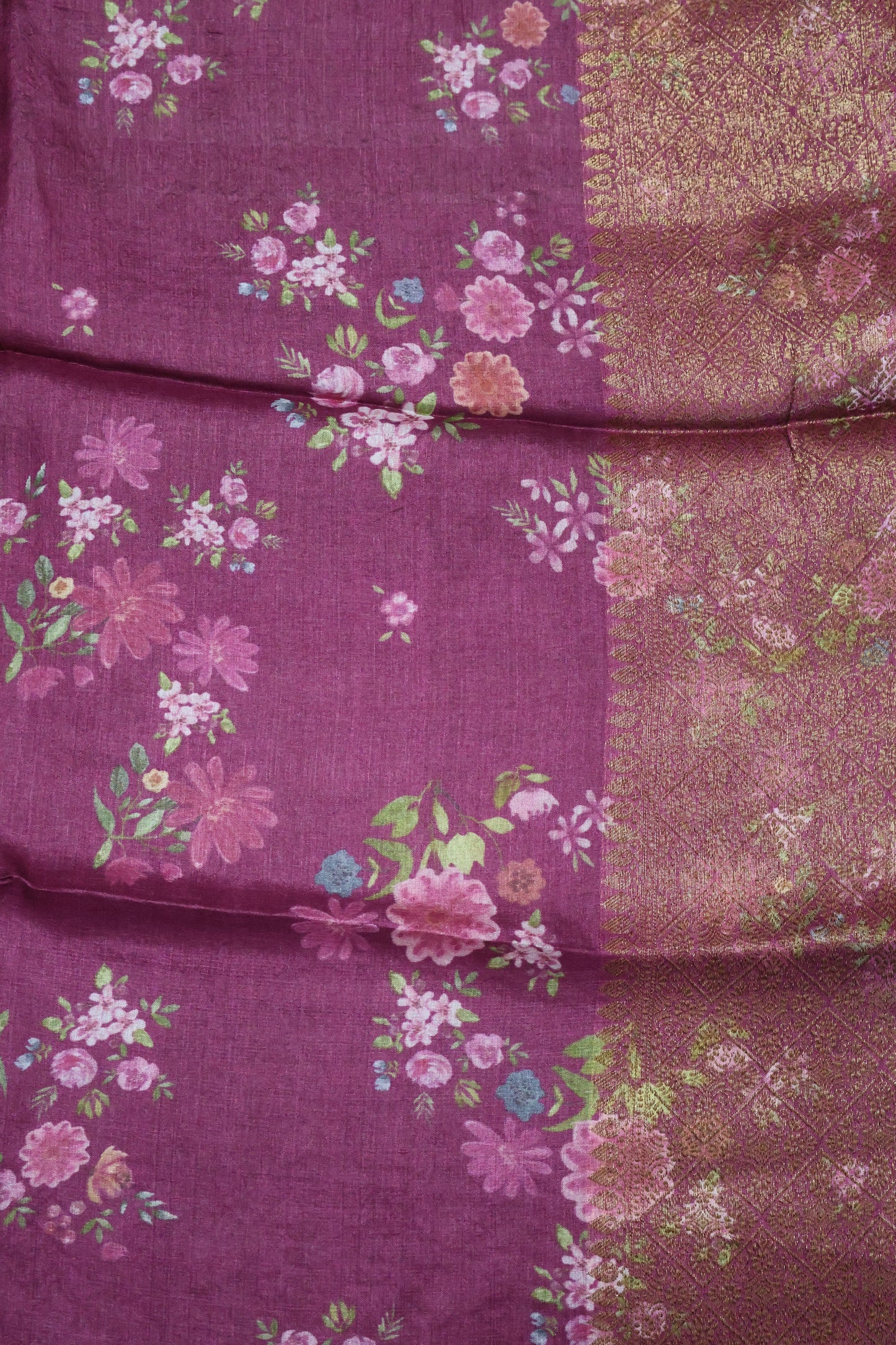 Pure Tussar Saree - Wine Floral Body