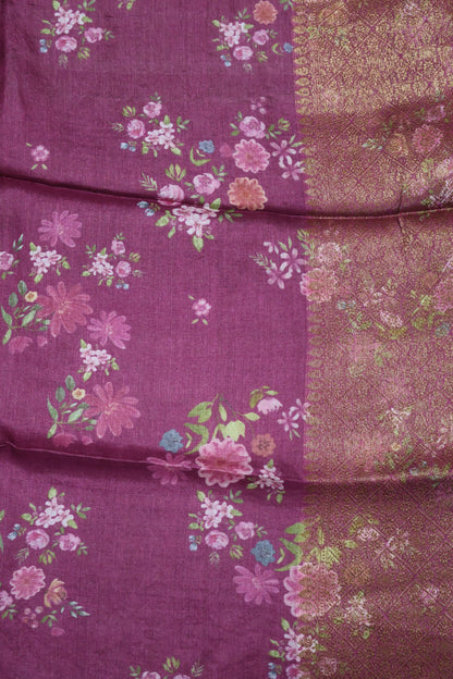 Pure Tussar Saree - Wine Floral Body