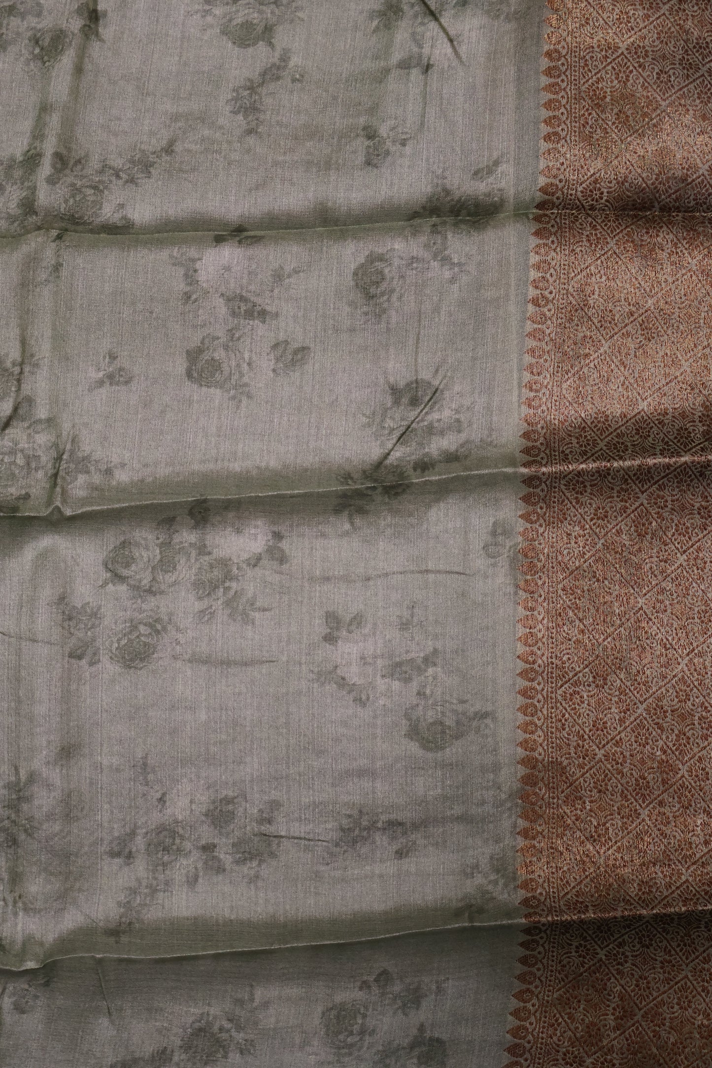 Pure Tussar Saree - Pista Green Floral Body