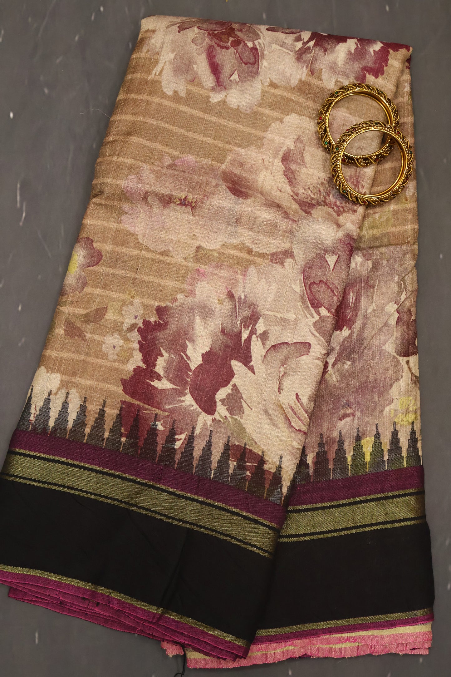 Pure Tussar Saree - Brown-Black