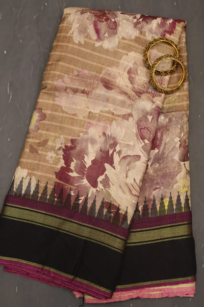 Pure Tussar Saree - Brown-Black