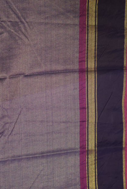 Pure Tussar Saree - Dark Pink-Blue