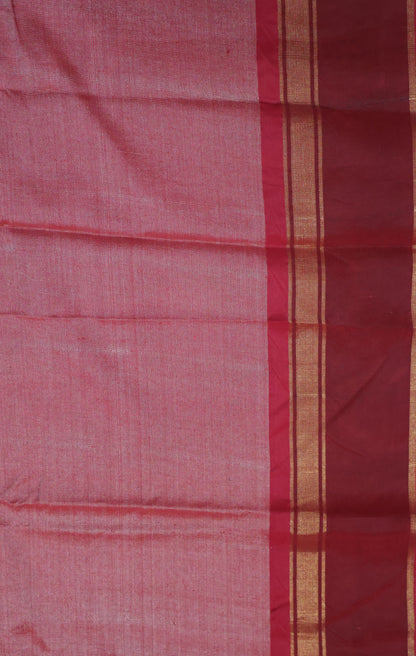 Pure Tussar Saree - Mustard-Maroon