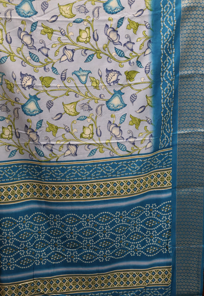 Dola Silk Saree Floral Print-Rama Blue