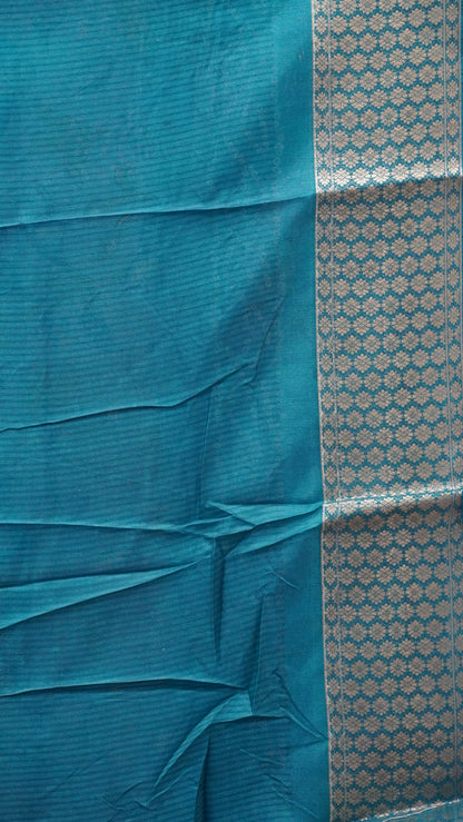 Dola Silk Saree Floral Print-Rama Blue